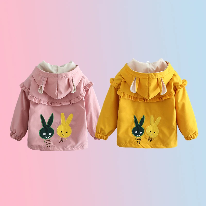 2021 New Autumn Girls Jacket Children Clothing Hoodie Baby Kids Coat Rabbit Zipper Long Sleeve Cotton Clothing 1 2 3 4 5 6 Years