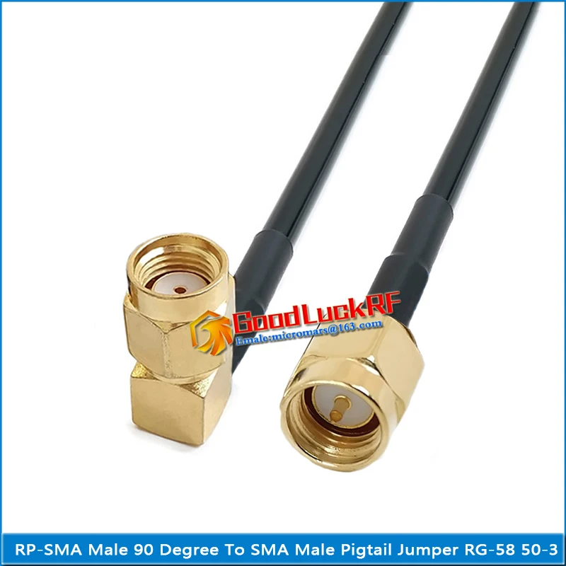 

SMA Male to RPSMA RP-SMA Male Right Angle 90 Degree type L Pigtail Jumper RG-58 RG58 3D-FB 50-3 Extend cable 50 Ohm copper