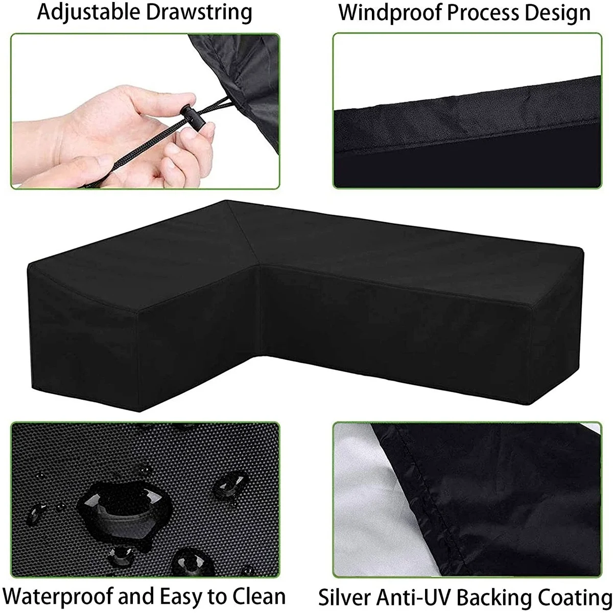 L Shape All-Purpose Covers Waterproof Rattan Corner Furniture Cover Garden Patio Outdoor Sofa Protector Anti-Dust