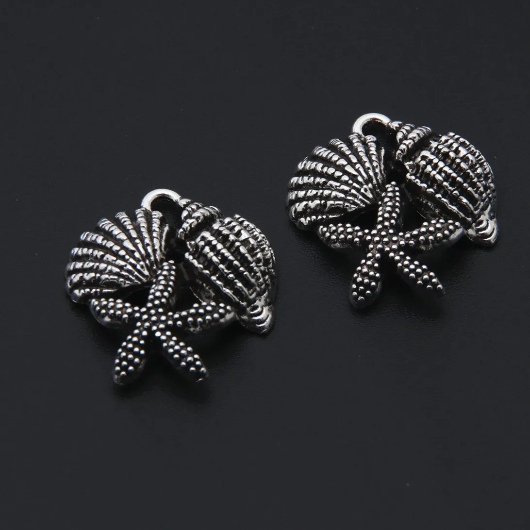 10pcs Charms Sea Shell Starfish Conch Connector Silver Color Pendant For Jewelry Making DIY Handmade Accessories