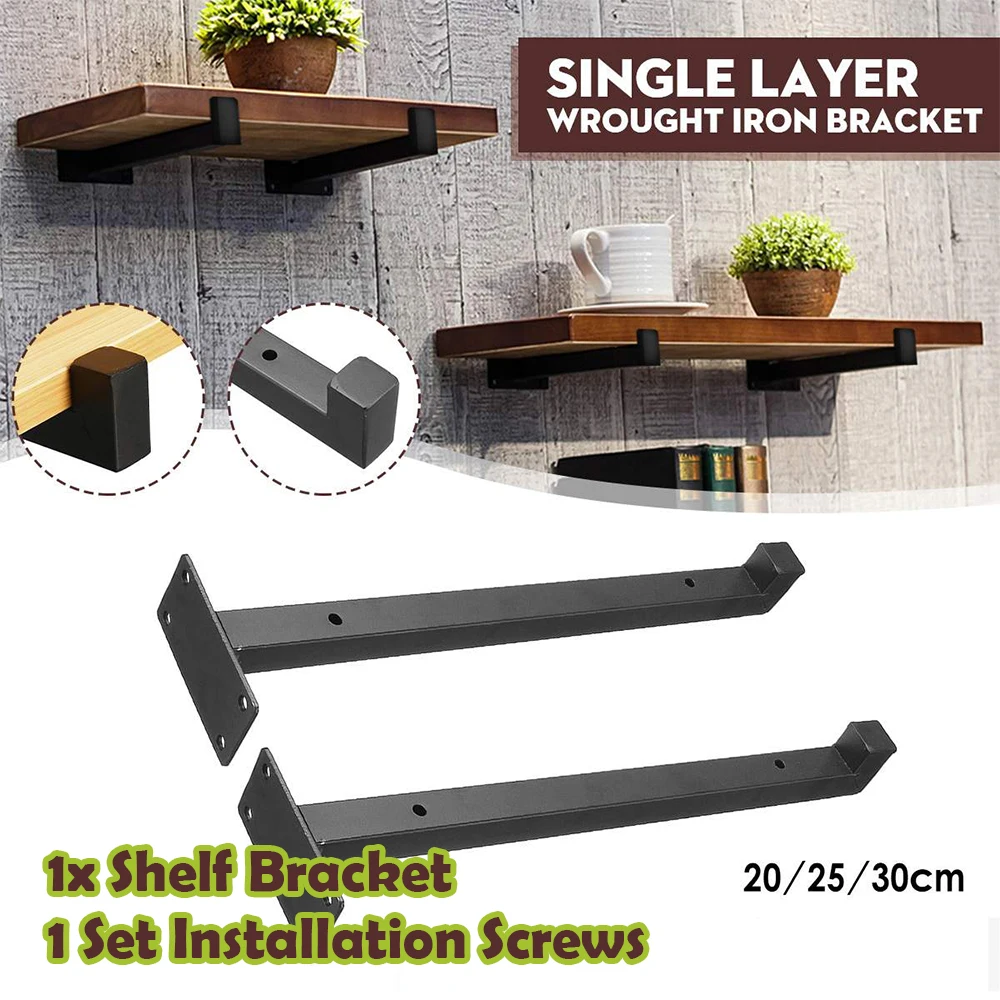 Wall Mounted Single Layer Board Wrought Iron Bracket Metal Wooden Partition Board Furniture Shelf Bracket 20cm/25cm/30cm Black