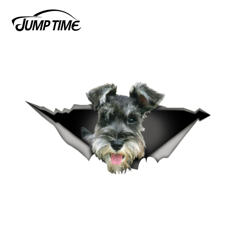 Jump Time 13cm x 6.6cm Schnauzer car sticker  3D Pet Graphic Vinyl Decal Car Window Laptop Bumper Animal Car Stickers