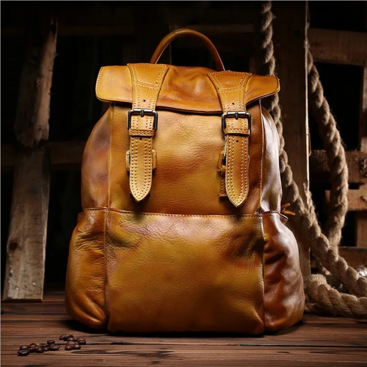 

Leather Casual shoulder bag cow leather backpack women men bag