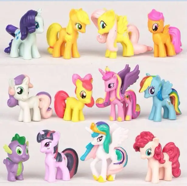 12 pcs/set 3-5cm little poni PVC Rainbow horse cute little horse action toy figures dolls for girl birthday christmas gift