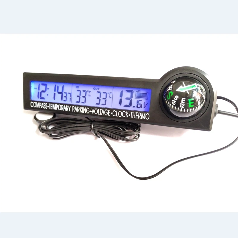 EC68 Digital LCD Car Auto Vehicle Time Clock Temperature Thermometer Campass Icing Alarm 12V Voltage Voltmeter Temporary Parking