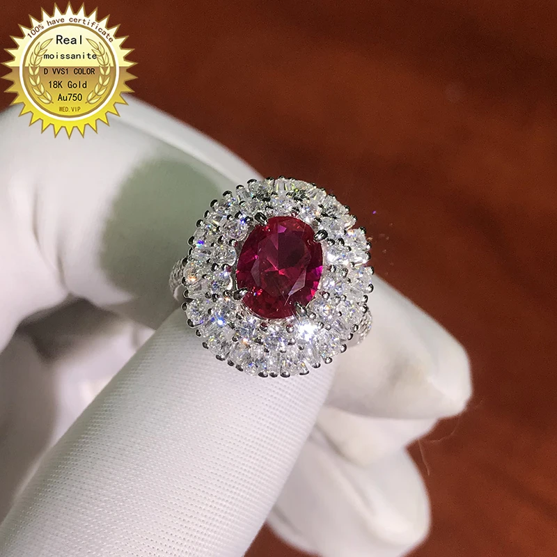 

10K Gold ring Lab Created 2ct Ruby and Moissanite Diamond Ring With national certificate Ru-008