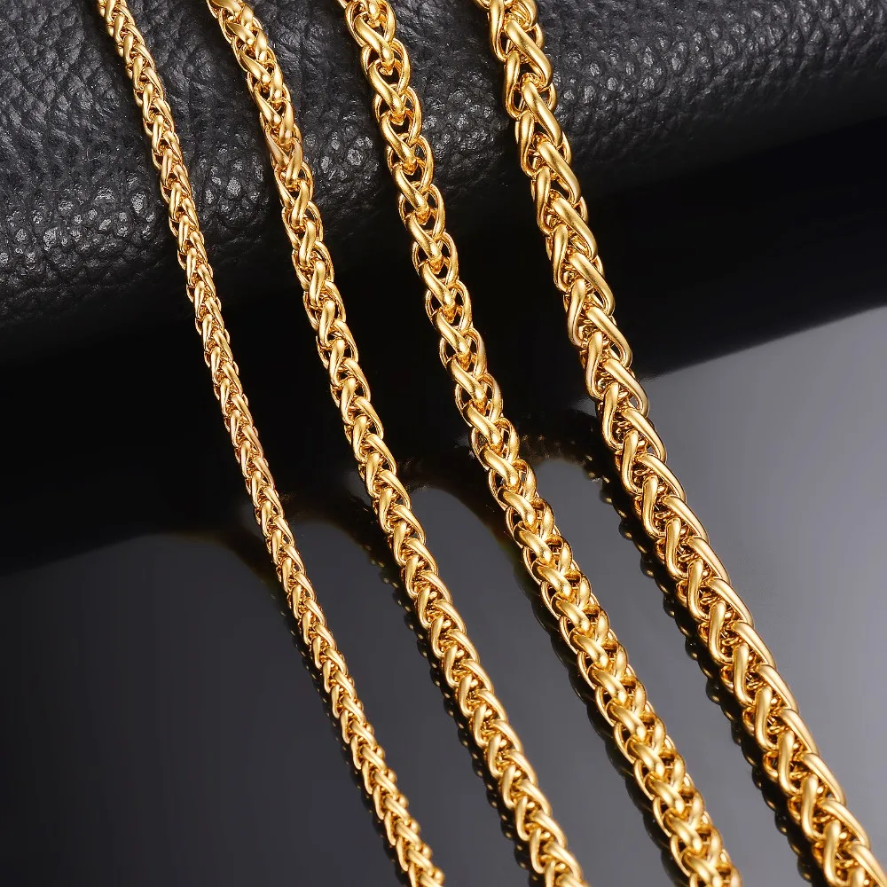 Stainless Steel Wheat Link Chain Gold Color Necklaces for Men Women 8-39 Inch Pendent Fashion Jewelry