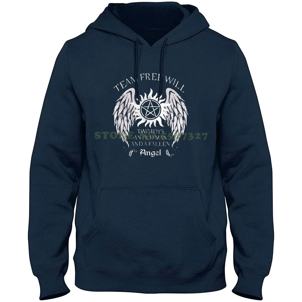 Two Boys , An Old Man And A Fallen Angel 100% Pure Cotton Hoodie T-Shirt Dean Castiel Sn Destiel Funny Cool Awesome Spn Angel