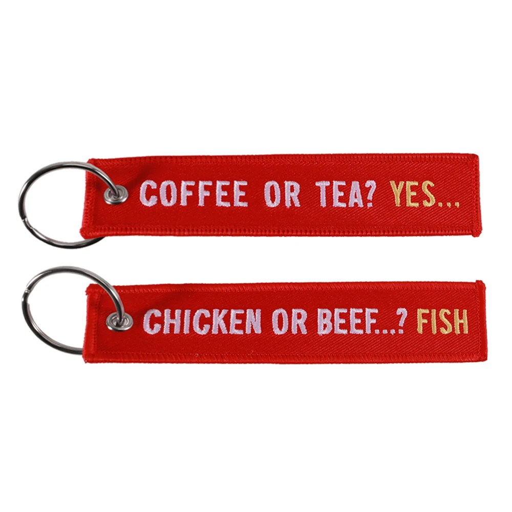 Coffee or Tea YES Keychains for Cars sleutelhanger Chicken or Beef Fish Key Ring Bijoux llavero moto Porte Clef Aviation Gift