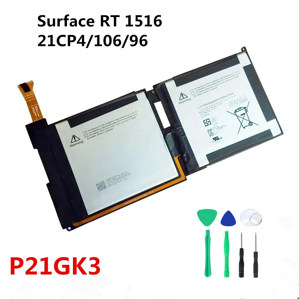 

Original P21GK3 Laptop Battery For Microsoft Surface RT1 1516 9HR-00005 ZZP12G01 2ICP4/96/106 Batteries