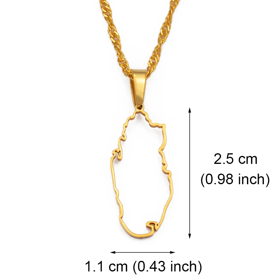 Anniyo (SMALL SIZE) Gold Color/Silver Color Stainless Steel Outline Qatar Map Pendant Necklaces Women Qataris Maps #027321