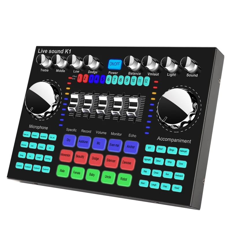 Pro Microphone Live Sound Card Bluetooth Digital Audio Mixer Effects Singing Cell Phone PC USB Powered Built-in Battery