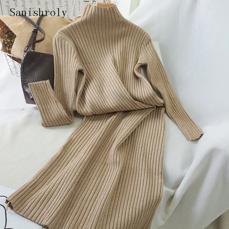 

Sanishroly New Autumn Winter Women Turtleneck Sweater Dress Long Sleeve Knitted Dresses Female Sheath Long Dress Vestidos SE871