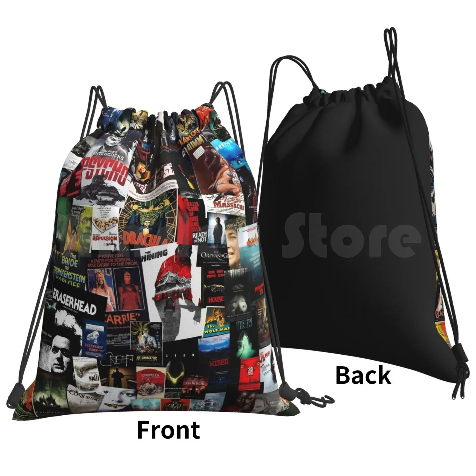 100 Best Horror Movies Of All Time Collage Backpack Drawstring Bags Gym Bag Waterproof Horror Movie Scary Movies