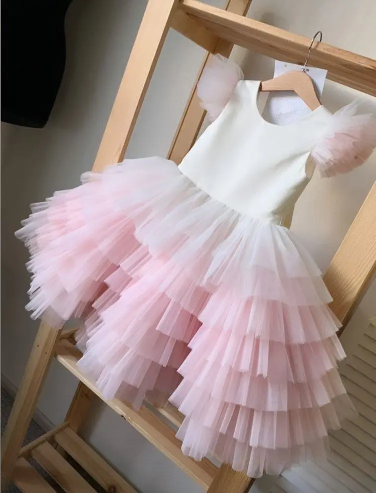 

Pink Tulle Tiered Baby Girls Dress Little Princess Birthday Party Dress Tiered Skirt Child Size 1-14Y