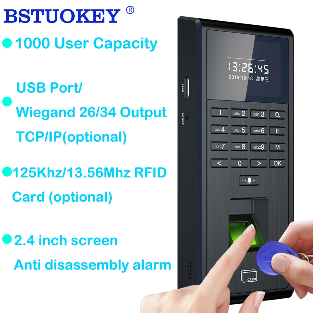 125Khz RFID Biometric Fingerprint Time Attendance Access Control Keypad Electronic USB Time Clock Recorder Time Attendance TCP