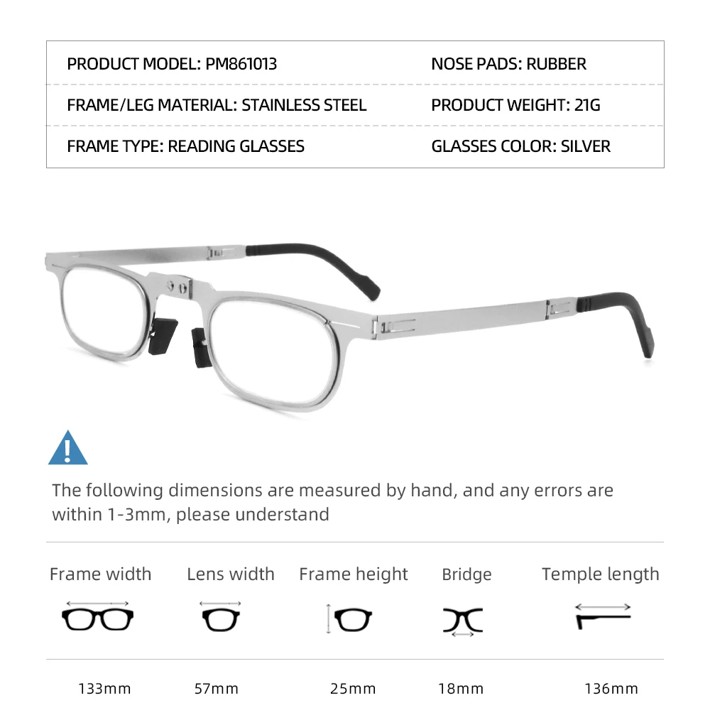 IENJOY Stainless Steel Reading Glasses Blue Light Blocking Eyeglasses Men Presbyopia Glasses Foldable Mini Eyeglasses Frame
