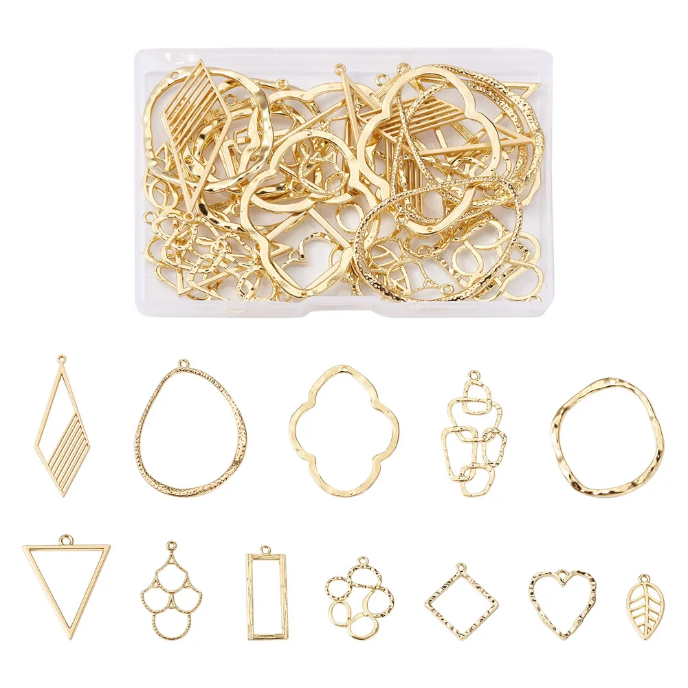 48Pcs Alloy Hollow Geometric Heart Open Back Bezel Pendants UV Resin Crafts Blank Frame Charms Earring Necklace Jewelry Making