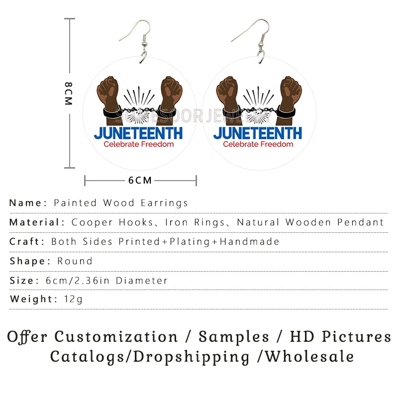 SOMESOOR June 19th Celebrate American Freedom Wooden Drop Earrings Powerful Fist Juneteenth Arts Printed Loops For Women Gifts