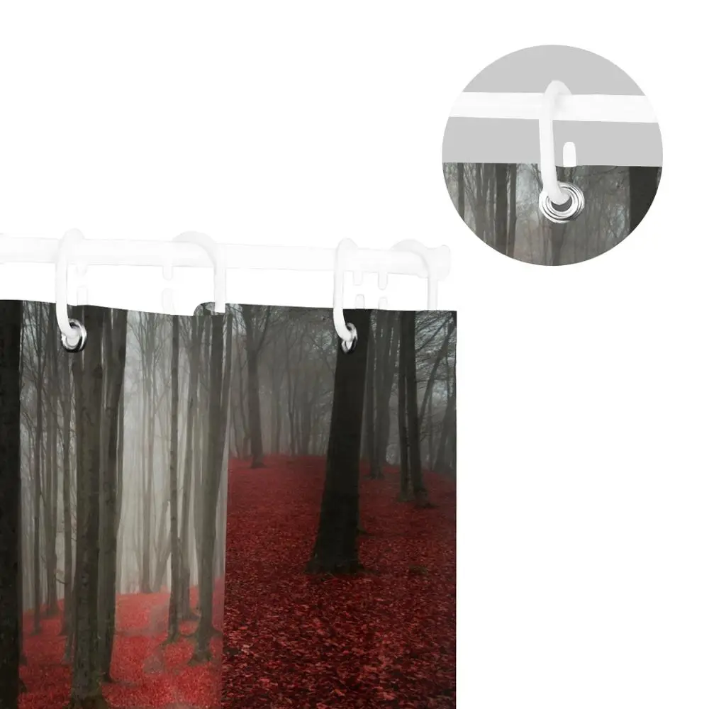 Foggy Day Into The Forest During Autumn Shower Curtains 100% Polyester Fabric Curtain for Bathroom Waterproof Bath Curtain