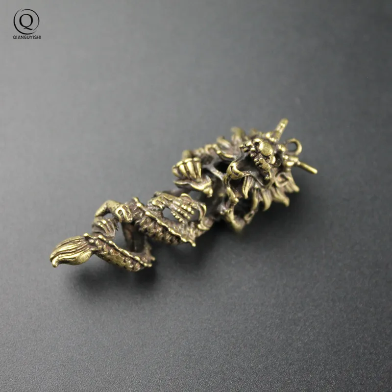 Archaize Copper Dragon Keychains Pendant Vintage Brass Metal Chinese Zodiac Animal Keychain Charm Car Key Rings Handmade Gifts