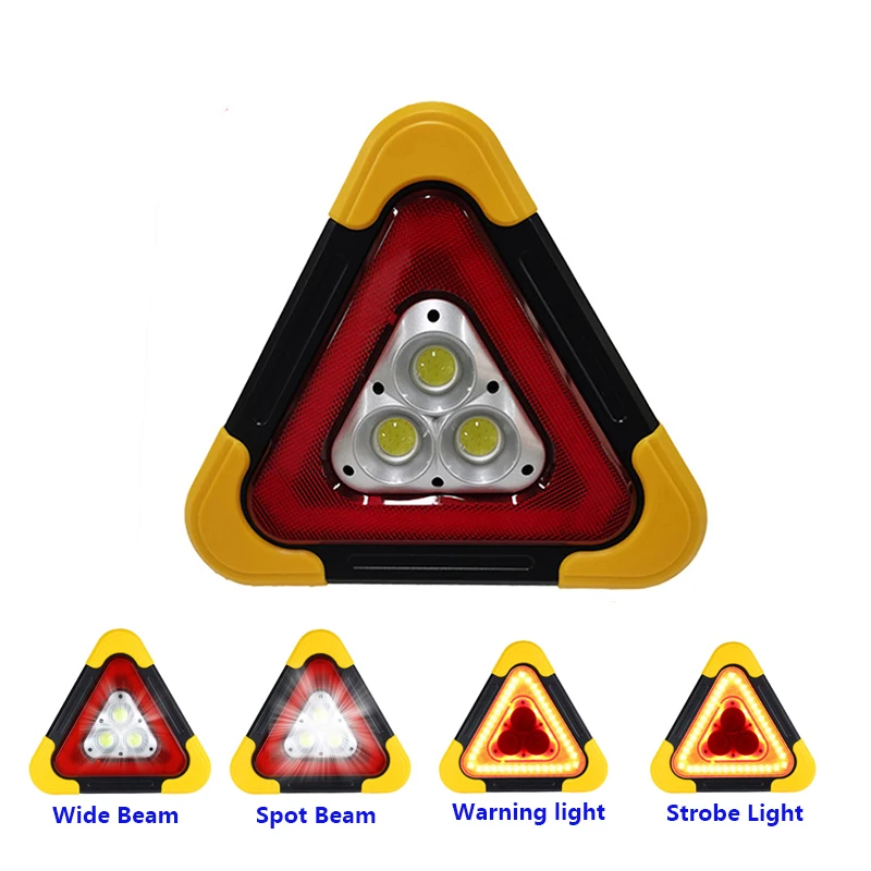 Car LED Reflective Triangle Lighting Tripod USB Charger Emergency Warning Sign Vehicle Stop Night Road Reflector Accessories