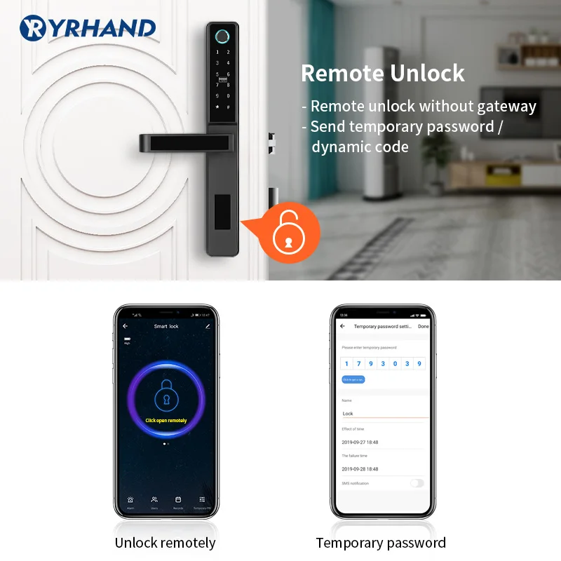 Tuya App Smart Door Lock Aluminium kunci Biometrik sidik jari pegangan pintu Digital Tanpa Kunci kunci untuk Kaca Geser atau Kayu