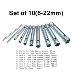 8-19mm 6-22mm 6PC/10PC Metric Tubular Box Wrench Set Tube Bar Spark-Plug Spanner Steel Double Ended for Automotive Plumb Repair