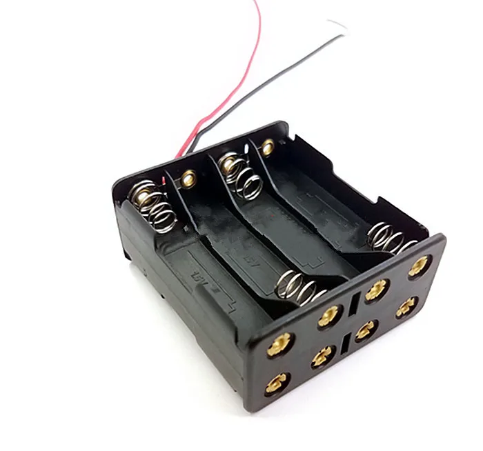 

8 X 1.5V AAA Back to Back DIY Clip Battery Holder Storage Box 4-slot With Wire Leads 12V AAA Black Plastic Batteries Case