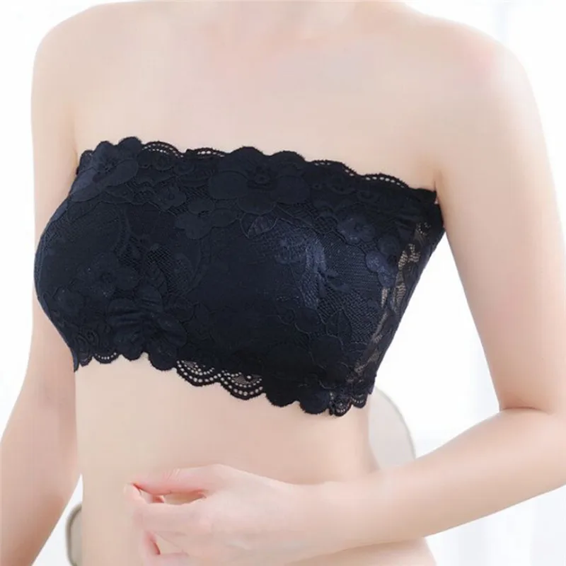 Women Sexy Full Lace Cotton Bra Push Up Wire Free Padded Strapless Seamless Tops Three Hook-and-eye Underwear Stretch