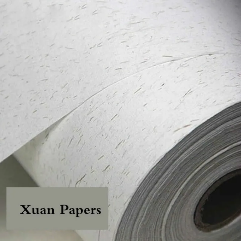 Papel de caligrafia chinês xuan, papel de rolamento cru para caligrafia, papel chinês metade maduro para arroz, engrossado, branco, xuan para pintura, 100m