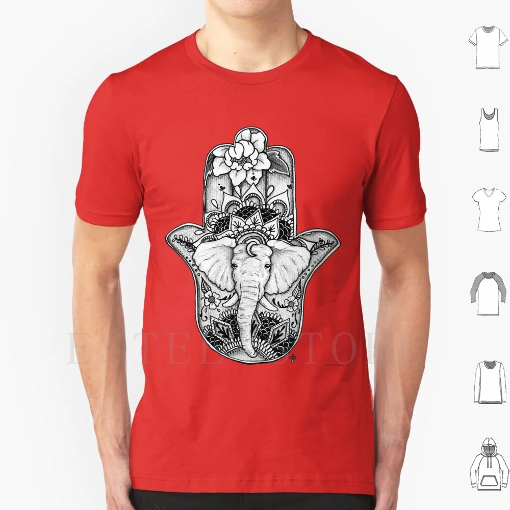 The Divine Elephant T Shirt Cotton Men DIY Print Hamsa Buddha Om Peace Hippie Elephant Black White Greyscale Namaste Pastel