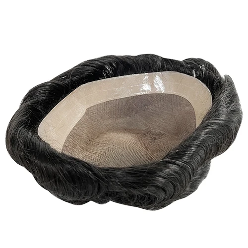 Imagen 2 del producto Tupé fino Mono NPU Base peluca de cabello humano ondulado, prótesis capilar para hombres, unidad de sistema de cabello humano indio, Color Natural marrón