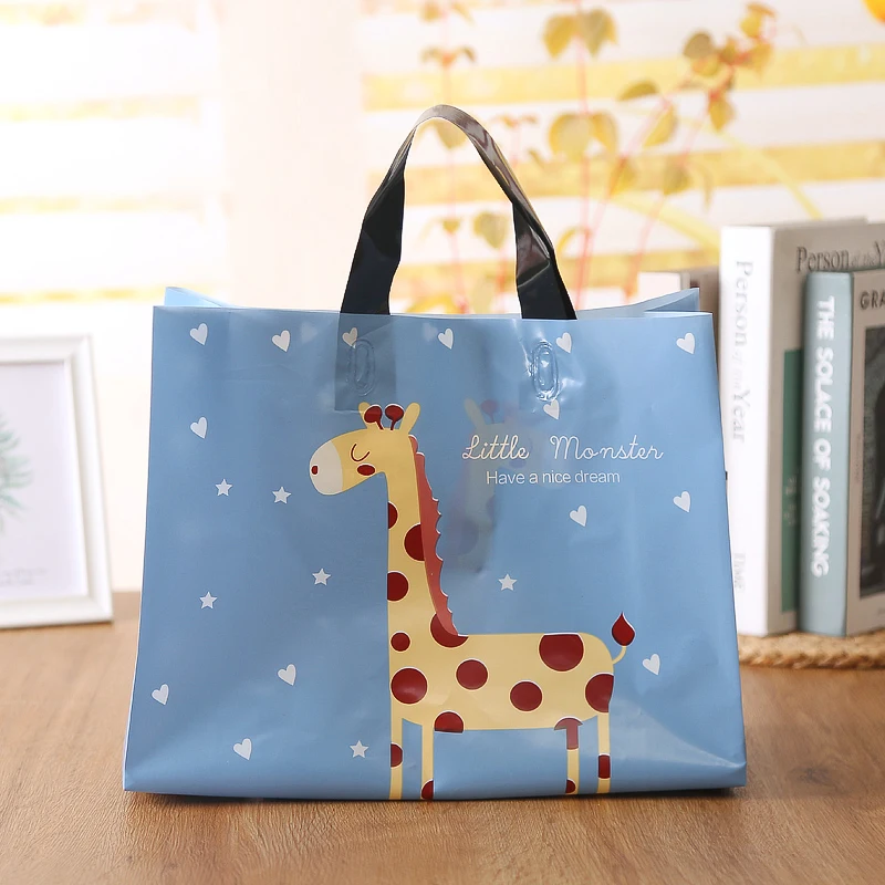 50pc Multicolor Giraffe Plastic Gift Bags Thick Portable Storage Shopping Bags Clothing store bags Wedding Party supplies