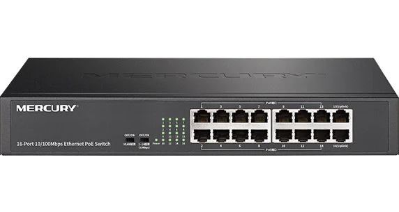 16 Ports 100Mbps VLAN Ethernet PoE Switch Network LAN Hub Full/Half duplex Exchange Auto MDI/MDIX 2 Uplinks 14 PoE