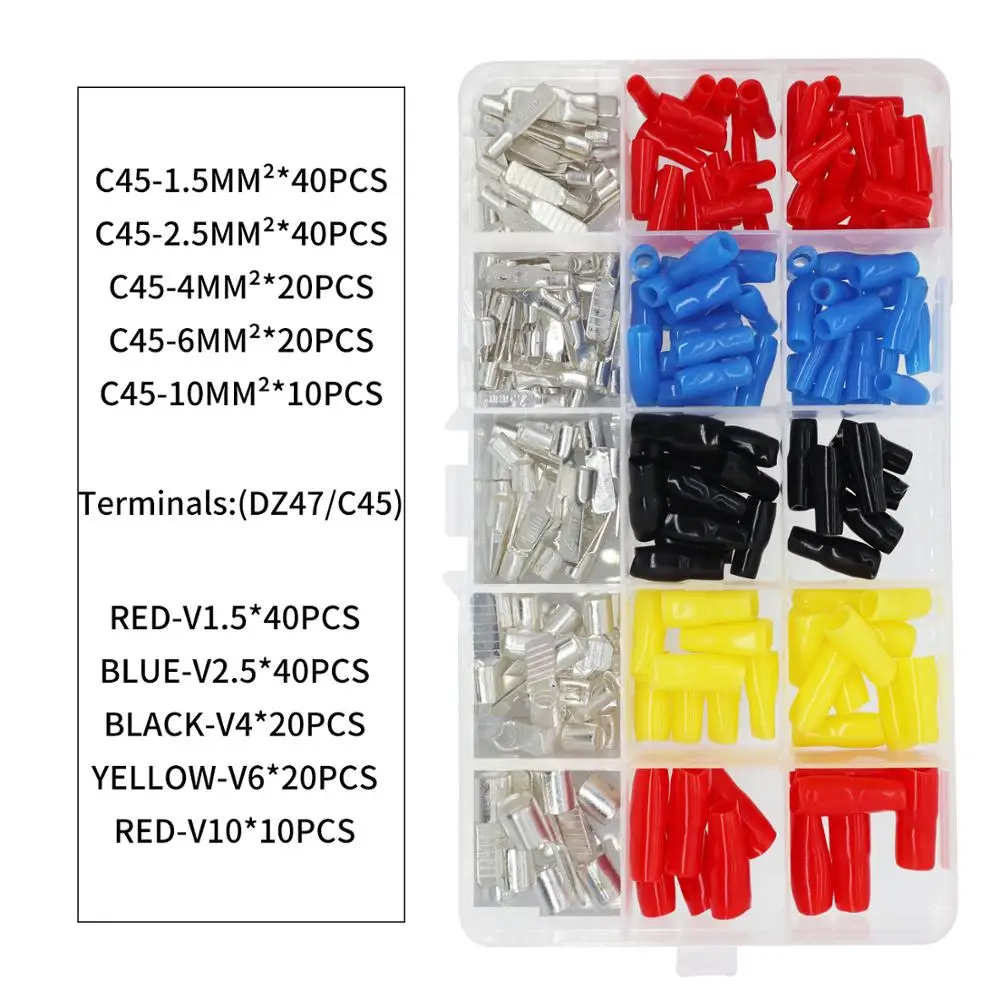 C45-1.5/2.5/4/6/10 mm² Copper Tin Plated Circuit Breaker plug Pin-Shaped Cable Wire Lug Insert Crimp Terminal Joint Kit