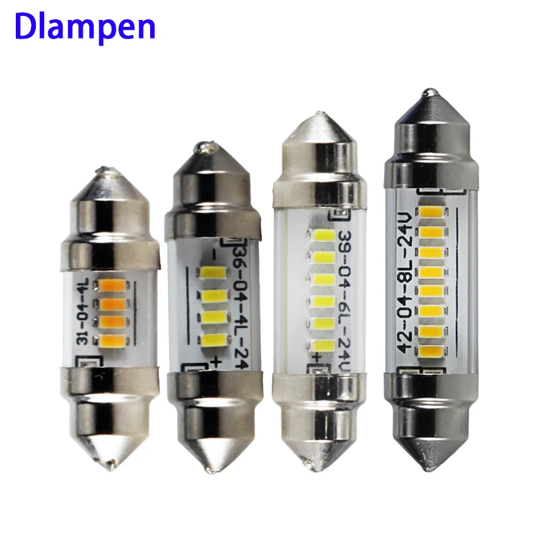 10pcs Led Festoon Light 31mm 36mm 39mm 42mm C3W C5W C10W Canbus 6 12 24 V Volts Glass Shell Bulb 6v 12v 24v Interior Doom Lamp