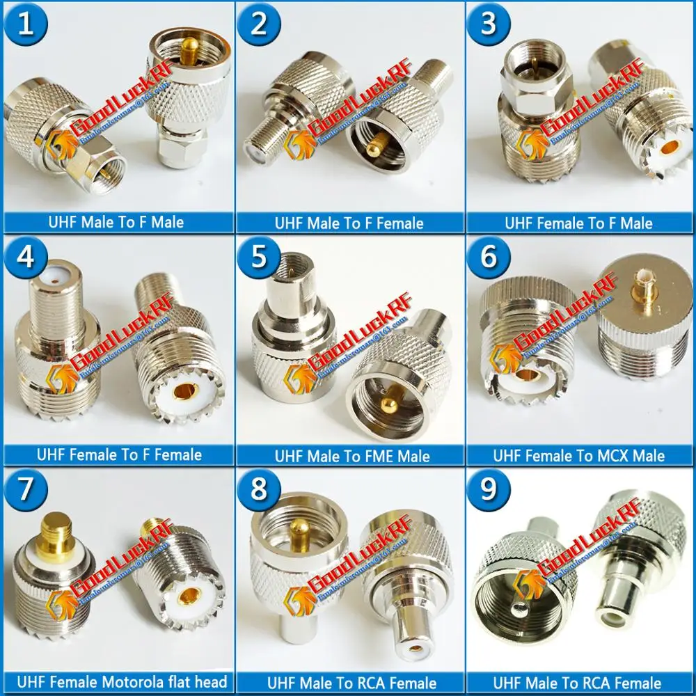 1X Pcs Kit Set UHF PL259 SO239 To F FME MCX RCA Motorola flat head KENWOOD Antenna Connector Brass Straight RF Coaxial Adapters