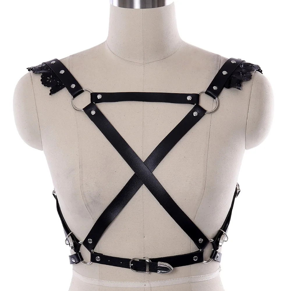 

Goth Punk Woman's Underwear Leather Harness Bra Punk Style Body Bondage Harness Fetish Lingerie Caged Sexy Gothic Garter Belt