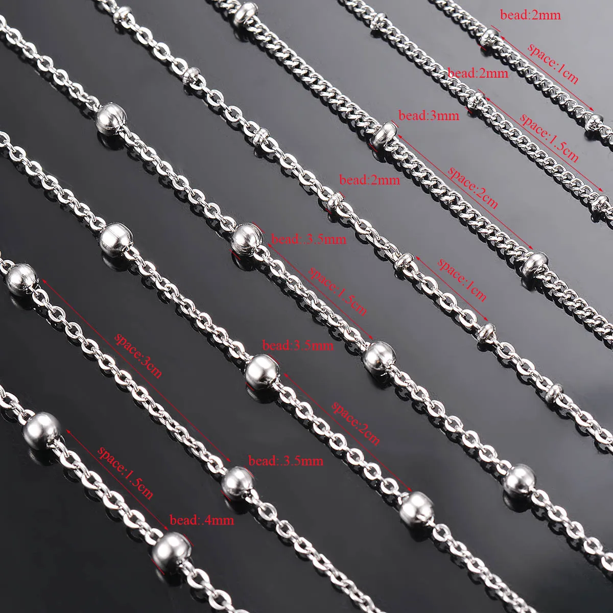 Wholesale 10pcs/lot Width 1.5mm 2mm Tiny beaded Chain Stainless Steel Link Chain for Necklaces Bracelets Foot Jewelry - view 6