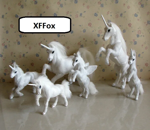 6 pieces a set real life unicorn models plastic&furs simulation white horse dolls gift  xf2375