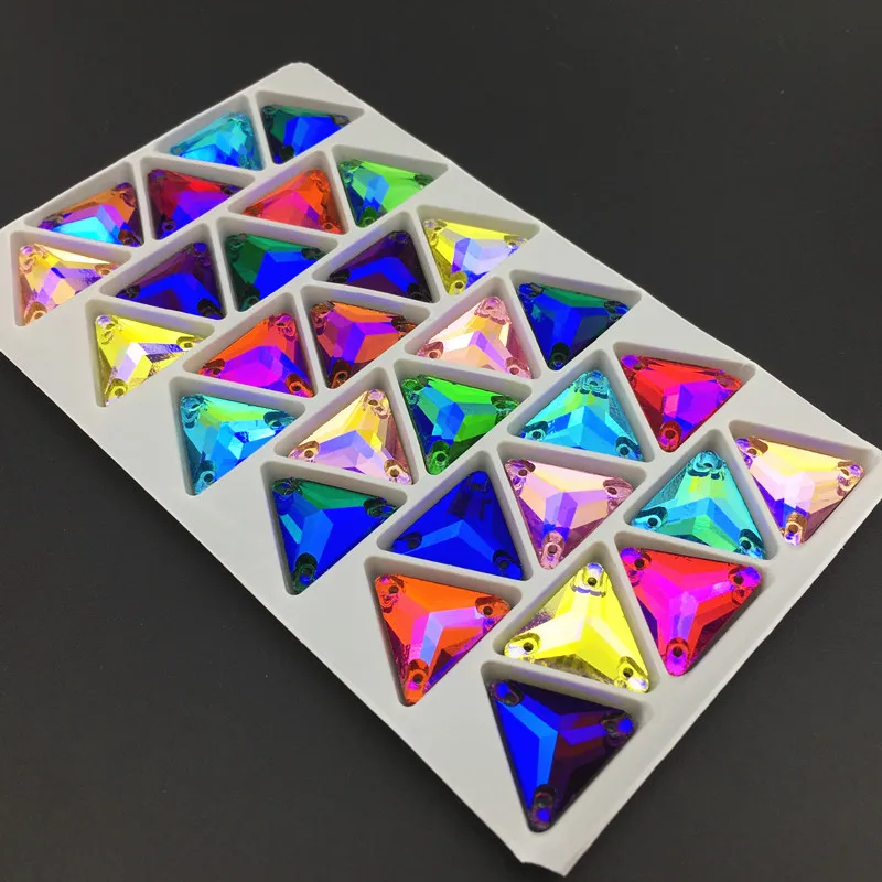 ALL Size All AB Color Sew on Rhinestone tri-angle colorful Glass Crystal Flatback Triangular Sew on Stone for wedding dress