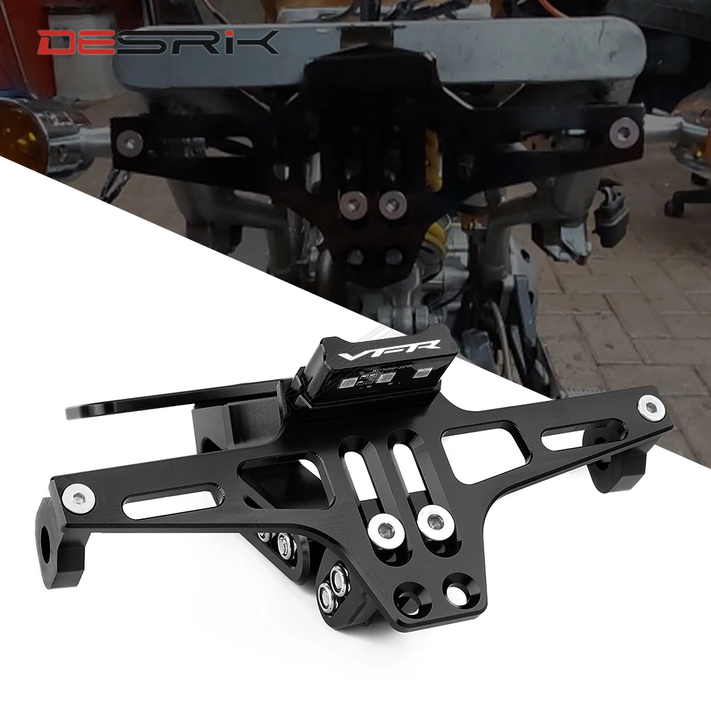 

For Honda VFR750 VFR800 VFR1200 VFR Motorcycle CNC Adjustable License Plate Holder Tail Tidy Fender Eliminator With LED Light