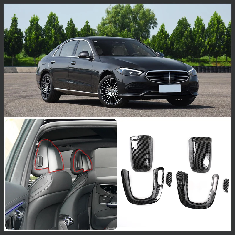 For 2022 Mercedes-Benz C-Class  W206 ABS carbon fiber pattern car seat headrest panel decoration cover sticker accessories