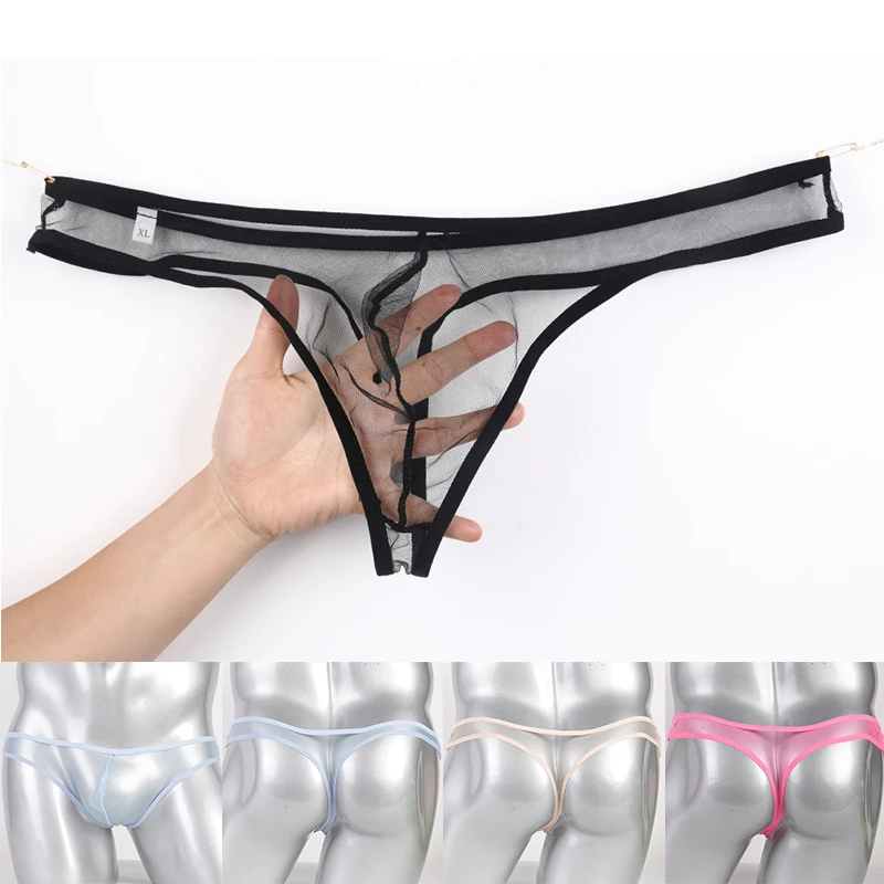 Men Underwear Thongs See Through Men Sexy Transparent Low Waist Slim Mesh G-string Thongs