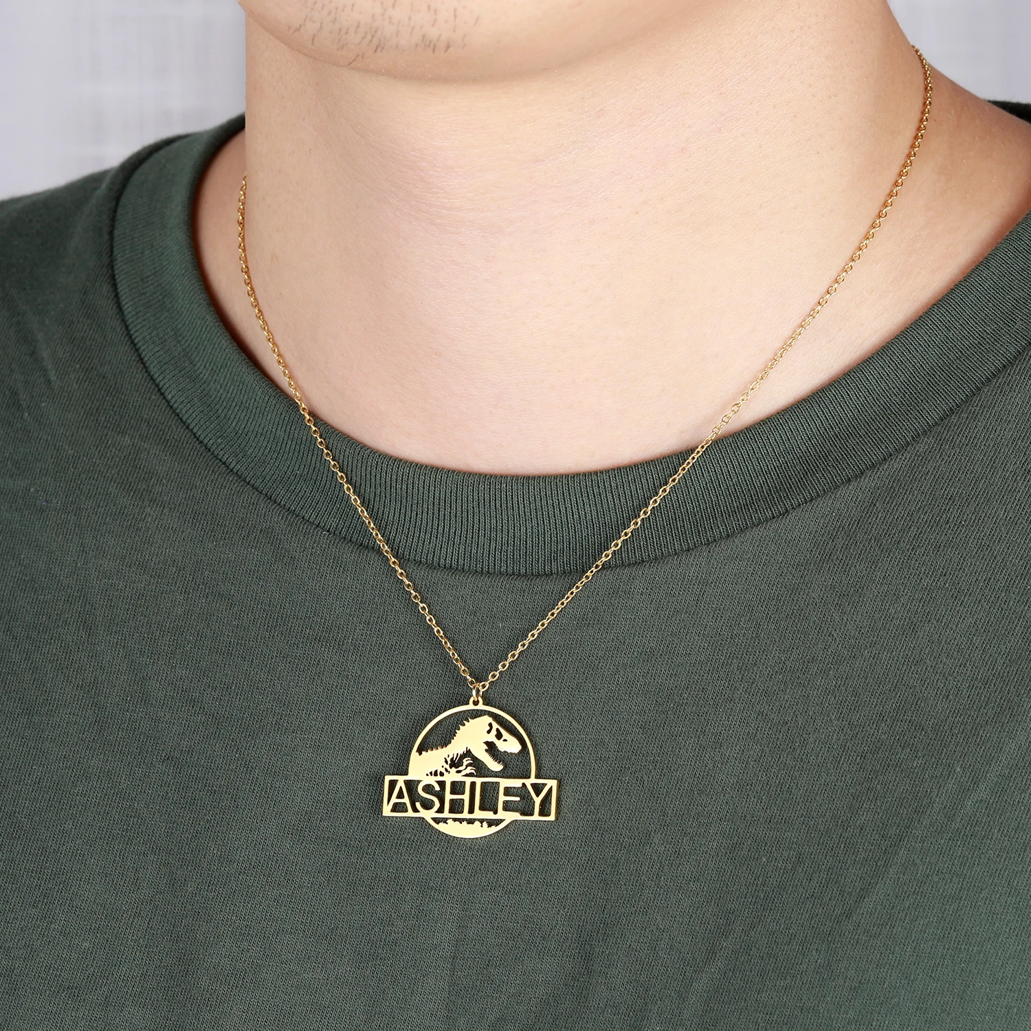 Custom Dinosaur Name Necklace For Men Personalized Letter Necklaces Gold Stainless Steel Name Chain Memorial Jewelry Gifts Boy