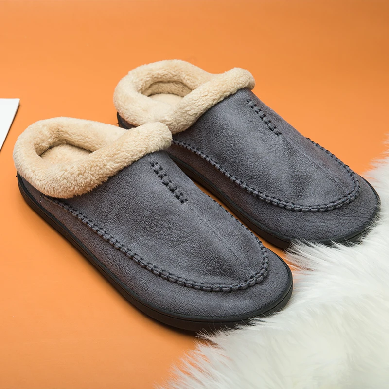 Yeni erkek terlikleri kış büyük boy 4950 konfor için ev terliği erkek Antiskid kısa peluş ev yumuşak terlik Slip -On ayakkabı erkekler