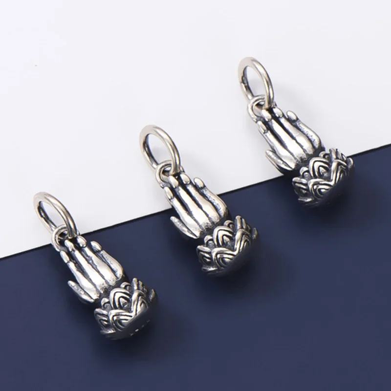 

1 шт. 100% стерлингового серебра 925 пробы буддийская рука лотос дзен подвески 13,5x7 мм ожерелье молитвенный серебряный кулон Diy ювелирные аксессуары