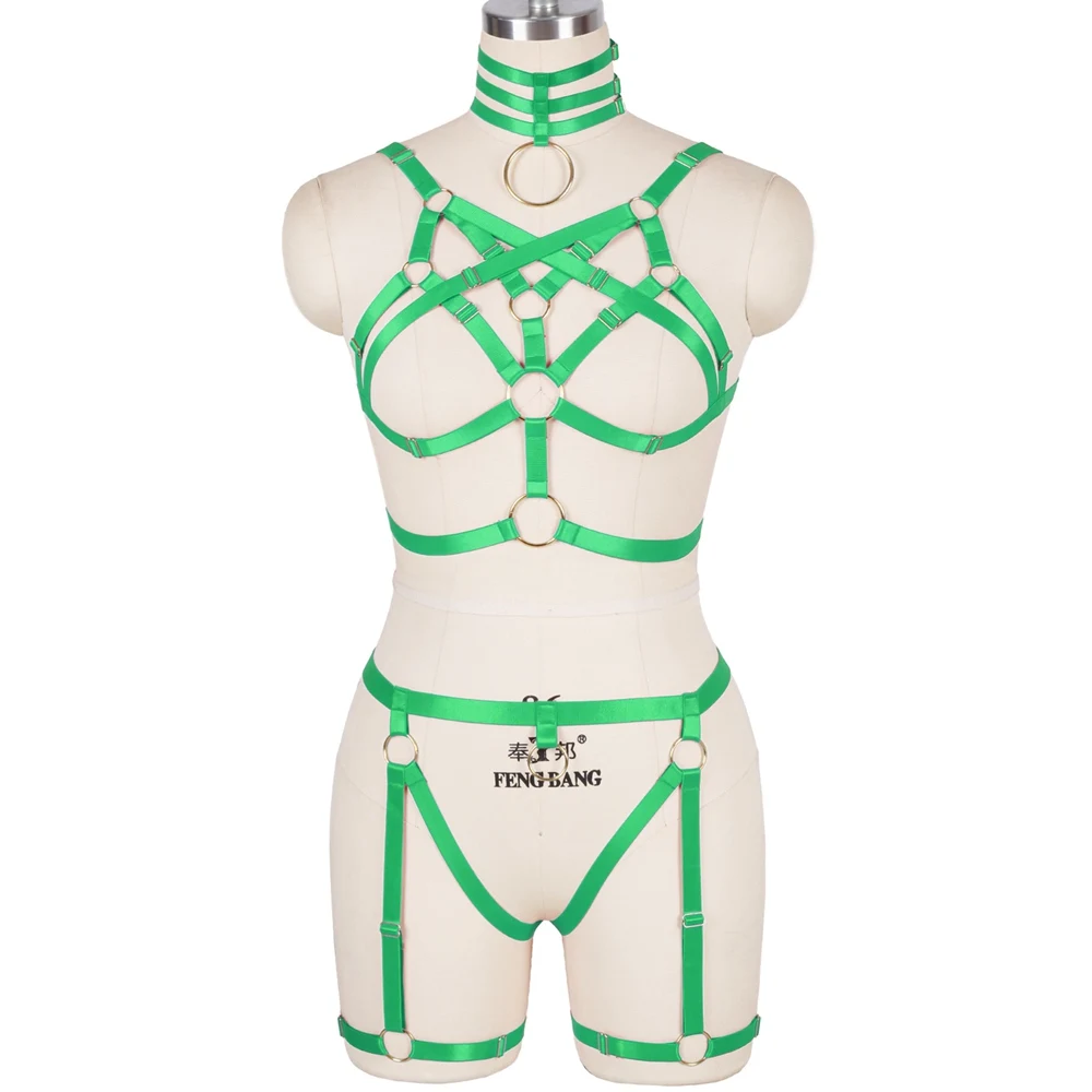 

Bondage Full Body Harness For Women Cage Bra Sexy Lingerie Set Suspender Belt Exotic Costumes Pole Dance Rave Collar Accessories