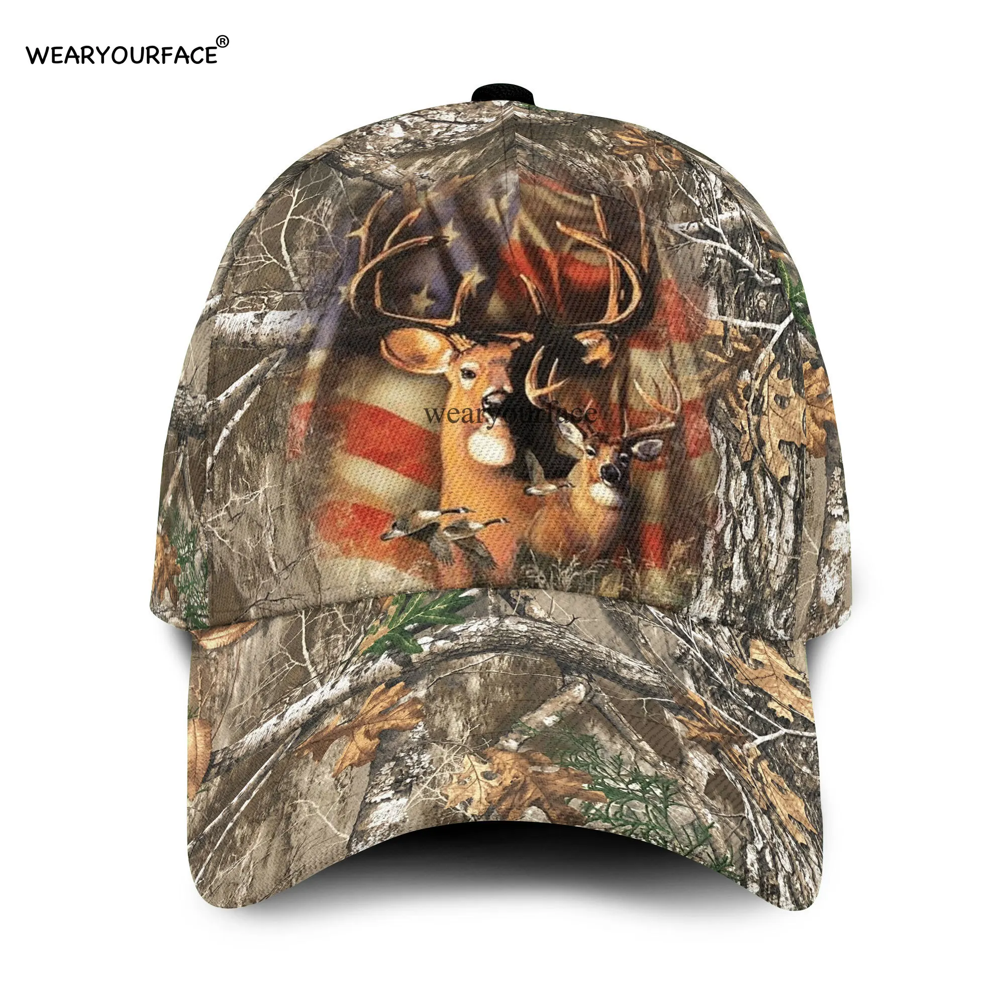 Moose Deer Hunting 3D All Over Printed Snapback Hat Men Women Adult Sports Headwear Outdoor Sun Visor Baseball Cap